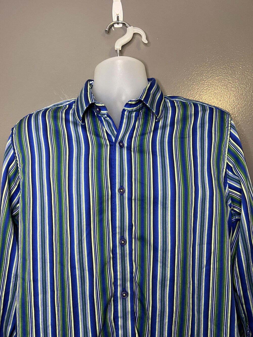 Robert Graham Shirt Mens Medium Blue Stripe Button Front Contrast Cuff